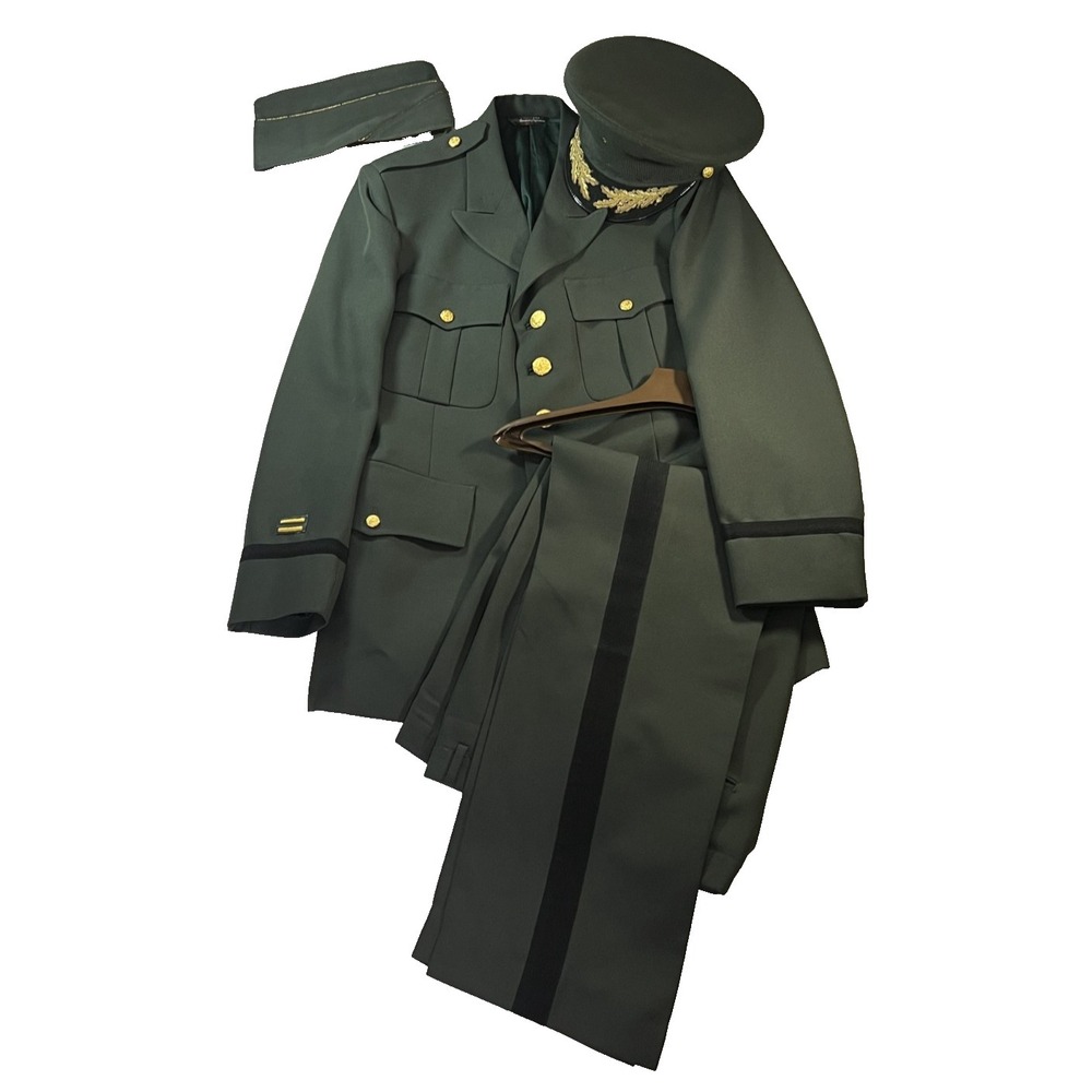 Full Vintage Patriot US Army Dress Uniform Mens 2 Piece Jacket 42R 34x30 w/ Caps